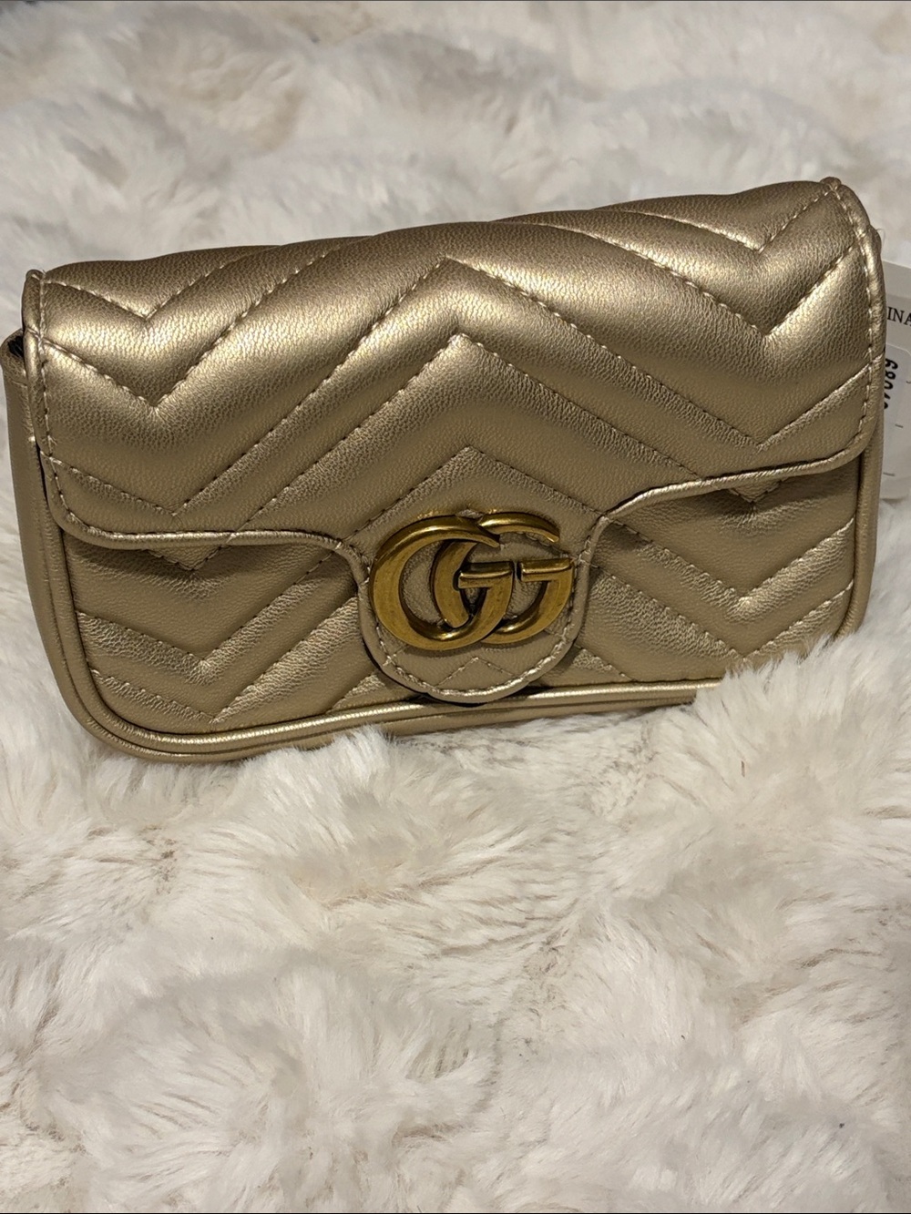 Metallic Gold Quilted Crossbody Bag with Interlocking Logo
